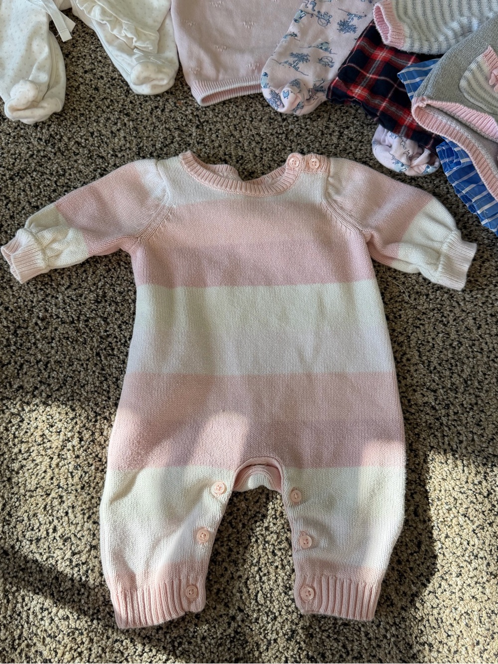 GAP Pink and Cream Striped Knit Baby One-Piece